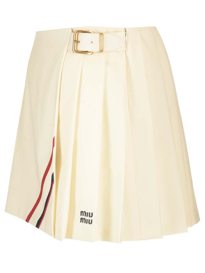 Miu Miu Pleated Mohair Canvas Skirt Gonne - Beige | aba23c5a4f3ea8fa04bdcb456a464e791547d4ed