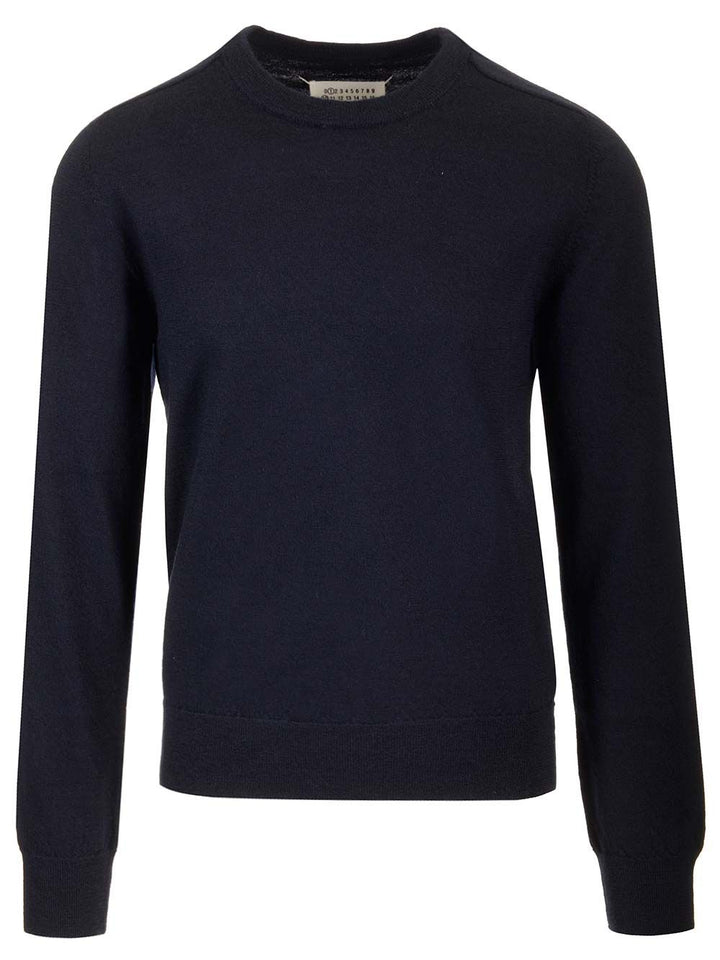 Maison Margiela Sweater With Suede Patches Knitwear - Blu | 93241ac1f587f3179cc34550176aa94c1c9d10b1