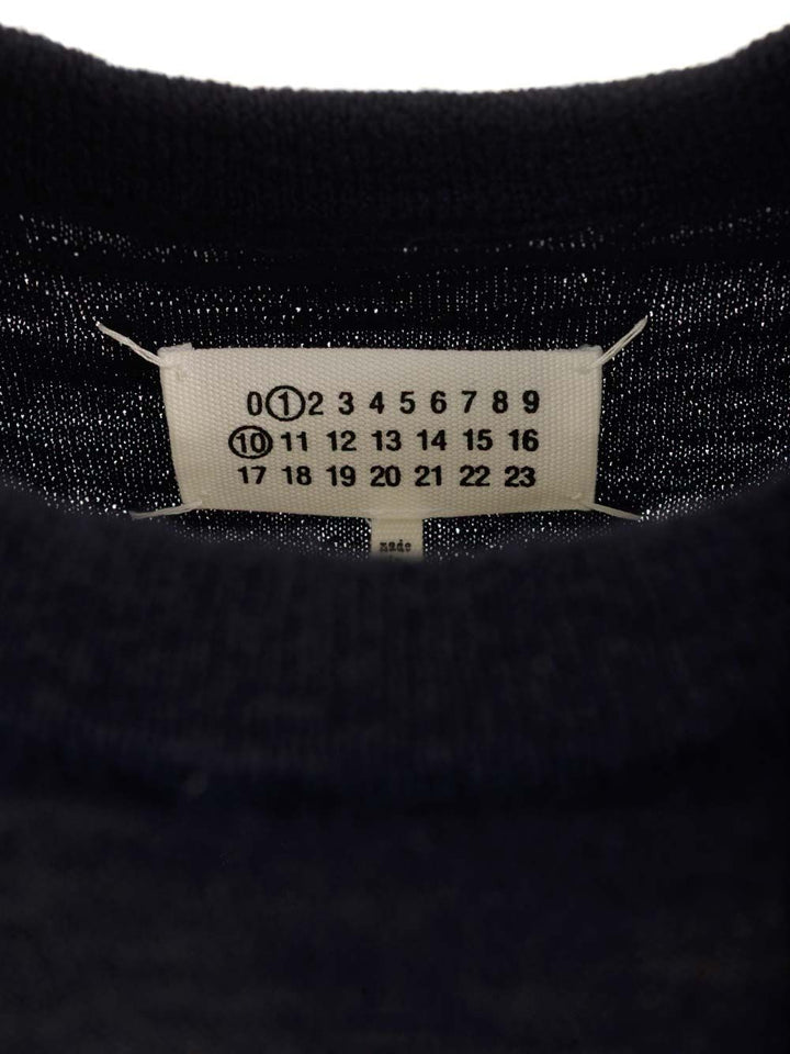 Maison Margiela Sweater With Suede Patches Knitwear - Blu | 59bd650741a27a77d36803ebd1b99a8bdc4473e4