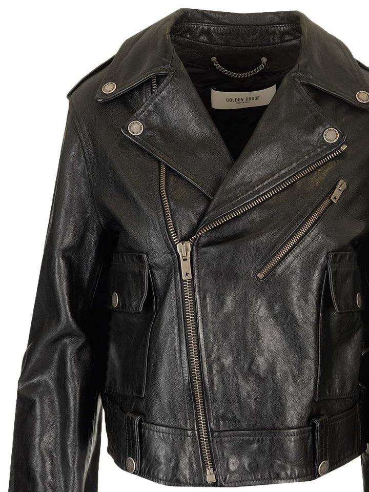 Golden Goose Deluxe Brand Leather Biker Jacket Giacche - Nero | 7a330460f736eabd233c86484926a035bee2c66b