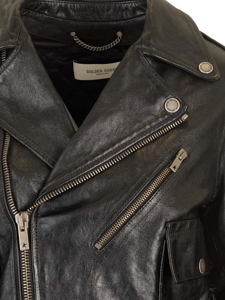 Golden Goose Deluxe Brand Leather Biker Jacket Giacche - Nero | 46e282f37707cae22d58846550052f661bdecbe8