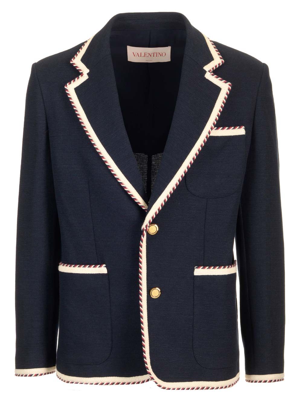 Valentino Garavani Valentino Single-Breasted Jacket In Cotton Jersey Giacche - Blu | 46d91a336f732d6b8de1d932b3a3b7f71d273673