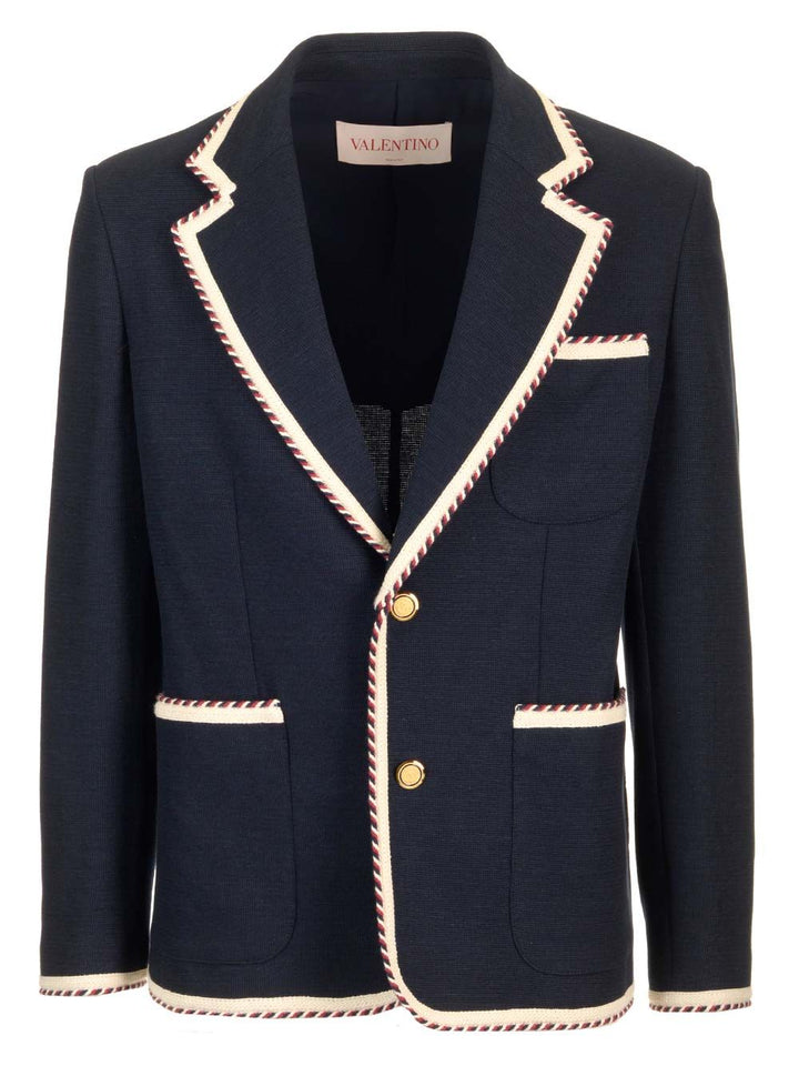 Valentino Garavani Valentino Single-Breasted Jacket In Cotton Jersey Giacche - Blu | 46d91a336f732d6b8de1d932b3a3b7f71d273673