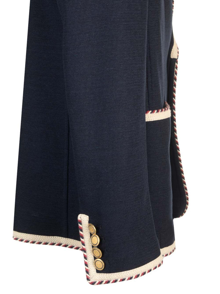 Valentino Garavani Valentino Single-Breasted Jacket In Cotton Jersey Giacche - Blu | 7ae610fcf690fed1bd194e30fca897359c279bd8