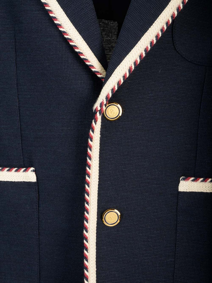 Valentino Garavani Valentino Single-Breasted Jacket In Cotton Jersey Giacche - Blu | 521075e010b515aa0d351c5e2618a14a4992a565