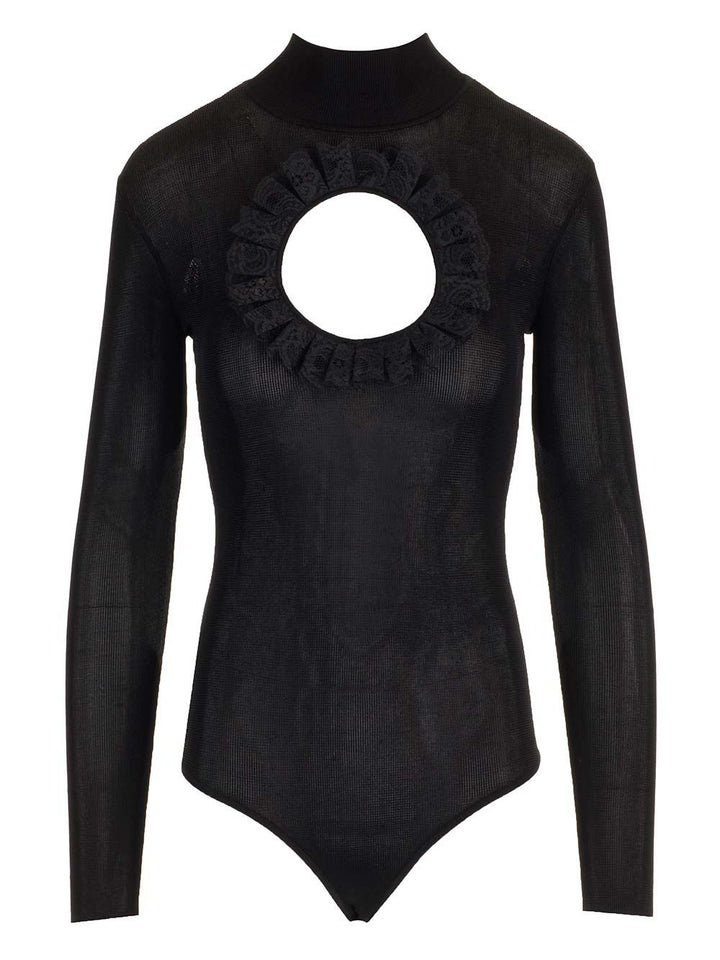 Self Portrait Residency Knitted Bodysuit Top - Nero | 8f4b1f8ddcb76335a90efdfc70629abed71c47a1