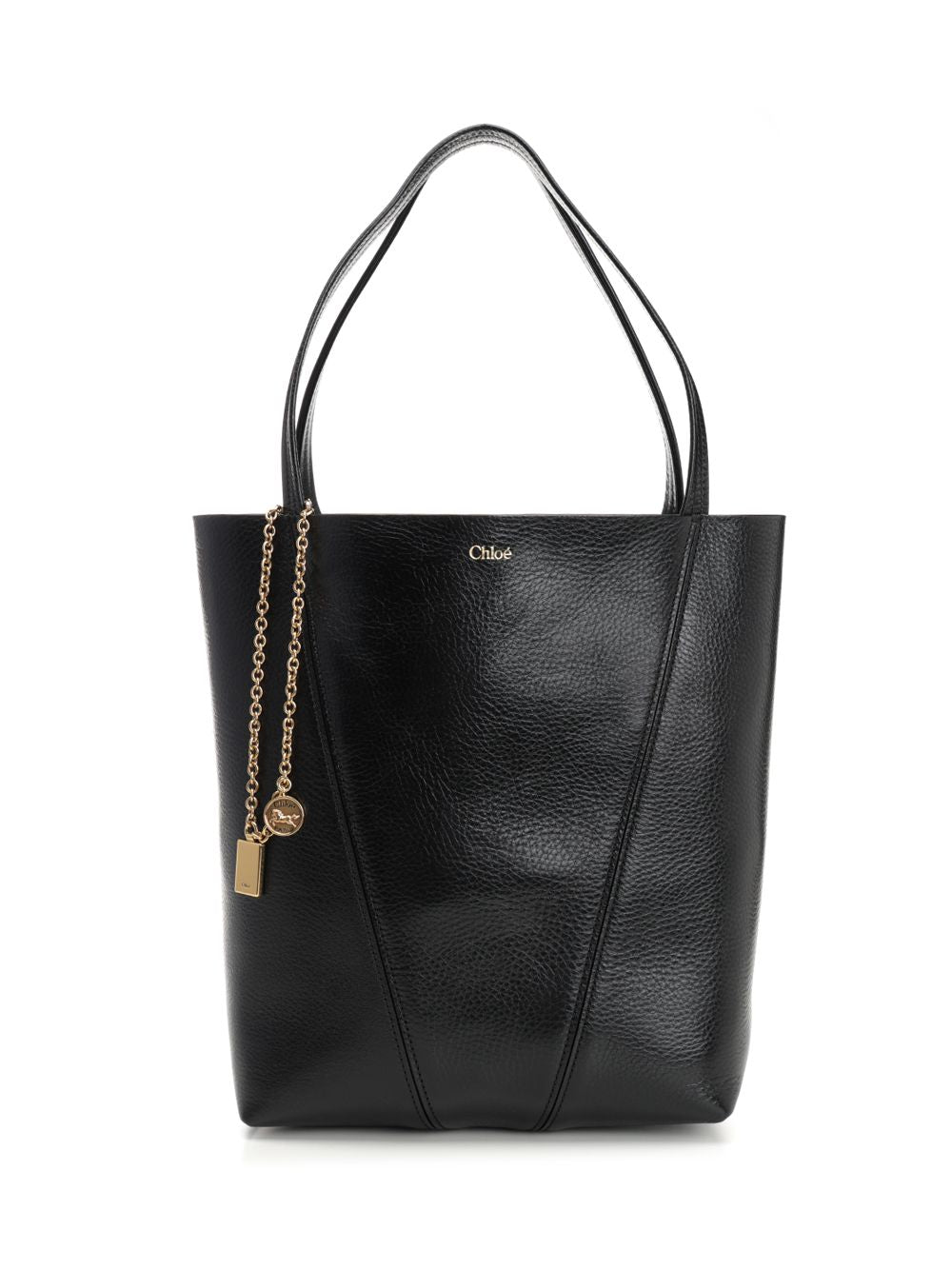 Chloe' Chloé Spin Large Hammered Leather Tote Bag Handbags - Nero | 7b0a73774dc0e20f83a3f5c2ed43009a78638e89