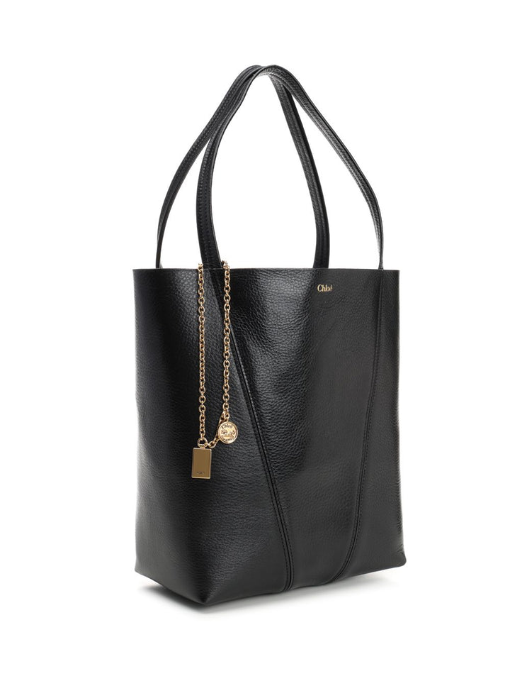 Chloe' Chloé Spin Large Hammered Leather Tote Bag Handbags - Nero | 9f96c7534852a2906655e835e8cff05900fa764e