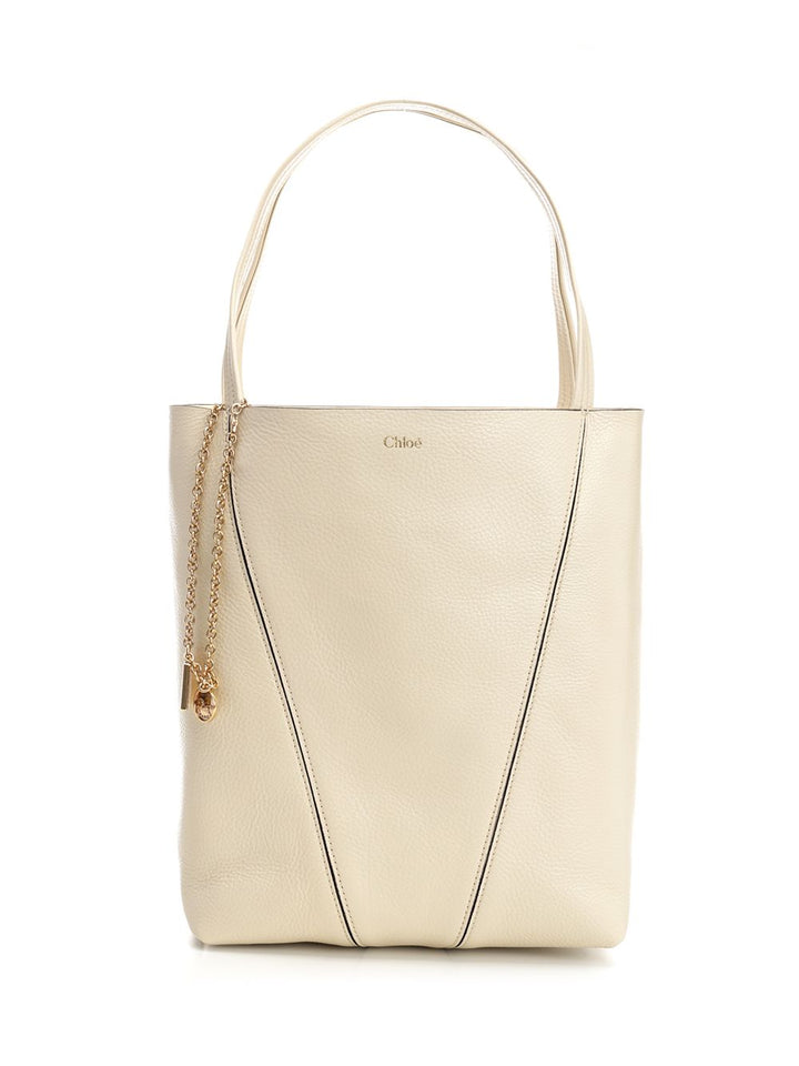 Chloe' Chloé Spin Large Hammered Leather Tote Bag Handbags - Beige | 6ae12d1f87a9a46e375321344b4cc11be4218a1a