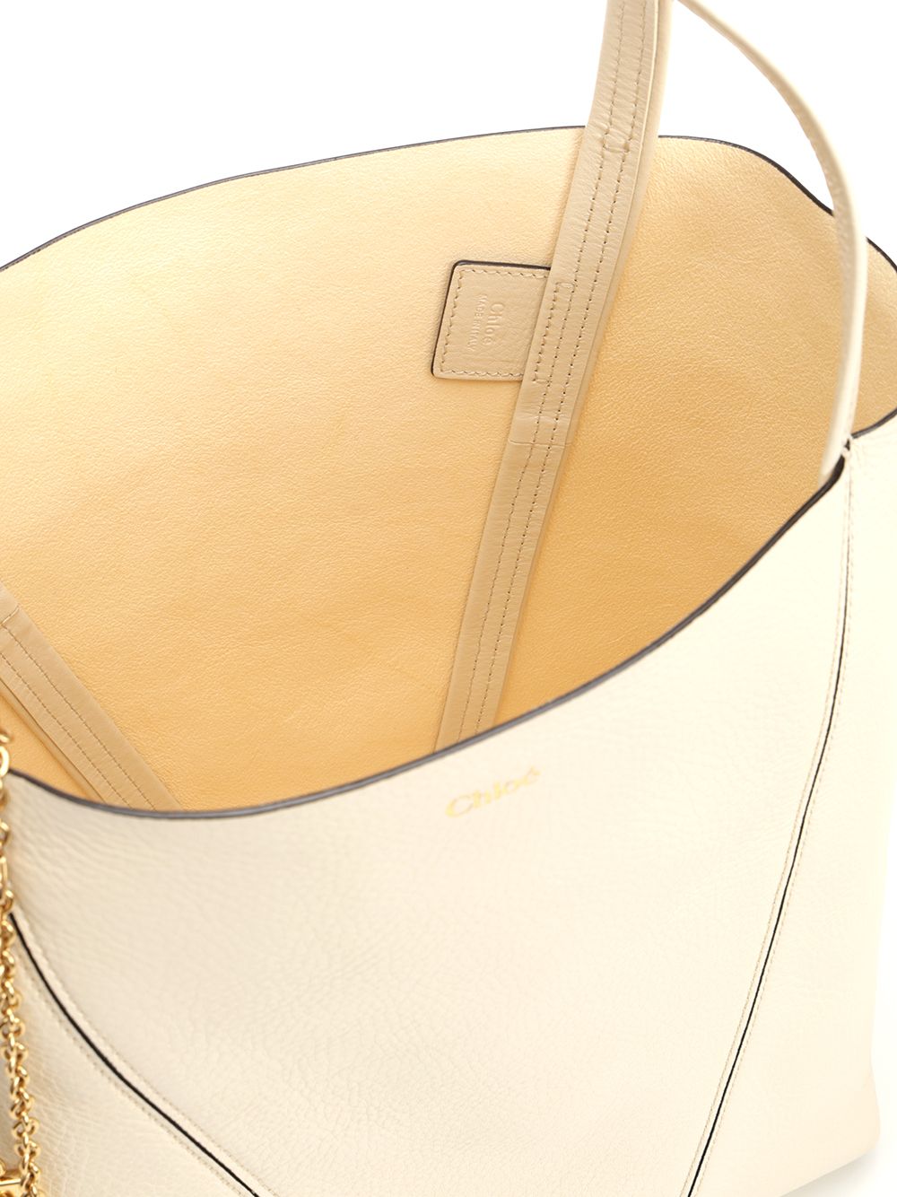 Chloe' Chloé Spin Large Hammered Leather Tote Bag Handbags - Beige | 2e0b5d34d61bb9596ac615acc57f3ddd09ba37eb