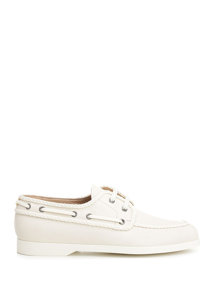 Valentino Garavani Ivory White Leather Boat Loafer Sneakers - Bianco | 6492429948aa21588d56df92e8e65351f35c826e