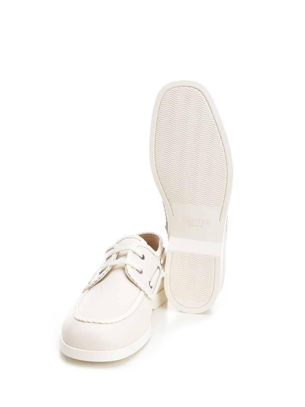 Valentino Garavani Ivory White Leather Boat Loafer Sneakers - Bianco | f39cc7fd13588aa3a7238d7758ee2efd572d4f5d