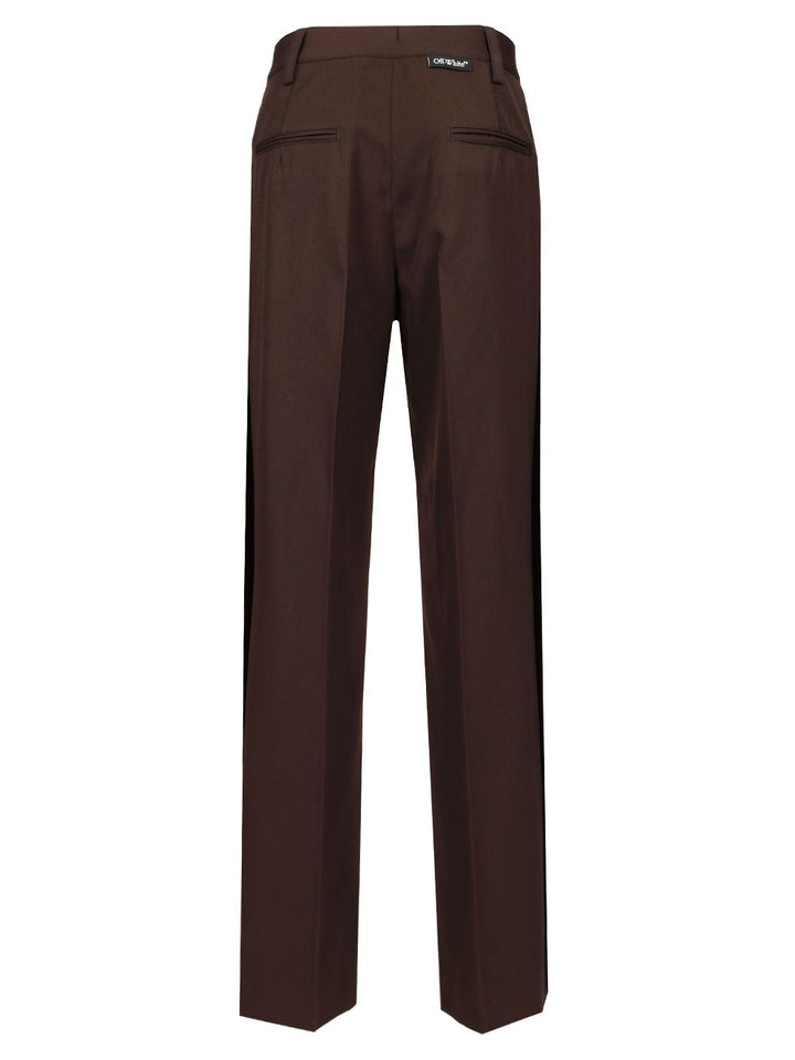 Off-White Wool Wide Leg Trousers - Marrone | d66b78448fea09653922a34ef7ff26656b8d2360