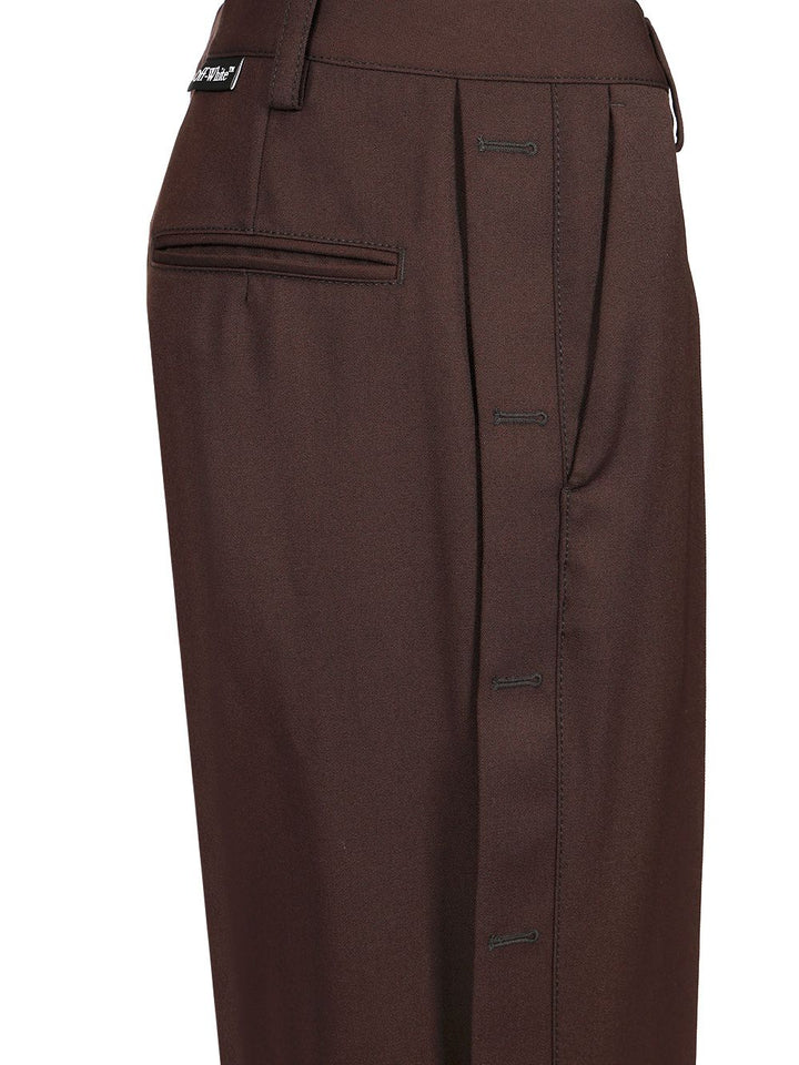 Off-White Wool Wide Leg Trousers - Marrone | 6abe363b54ecafd82d833a3829ce22f8eee00668