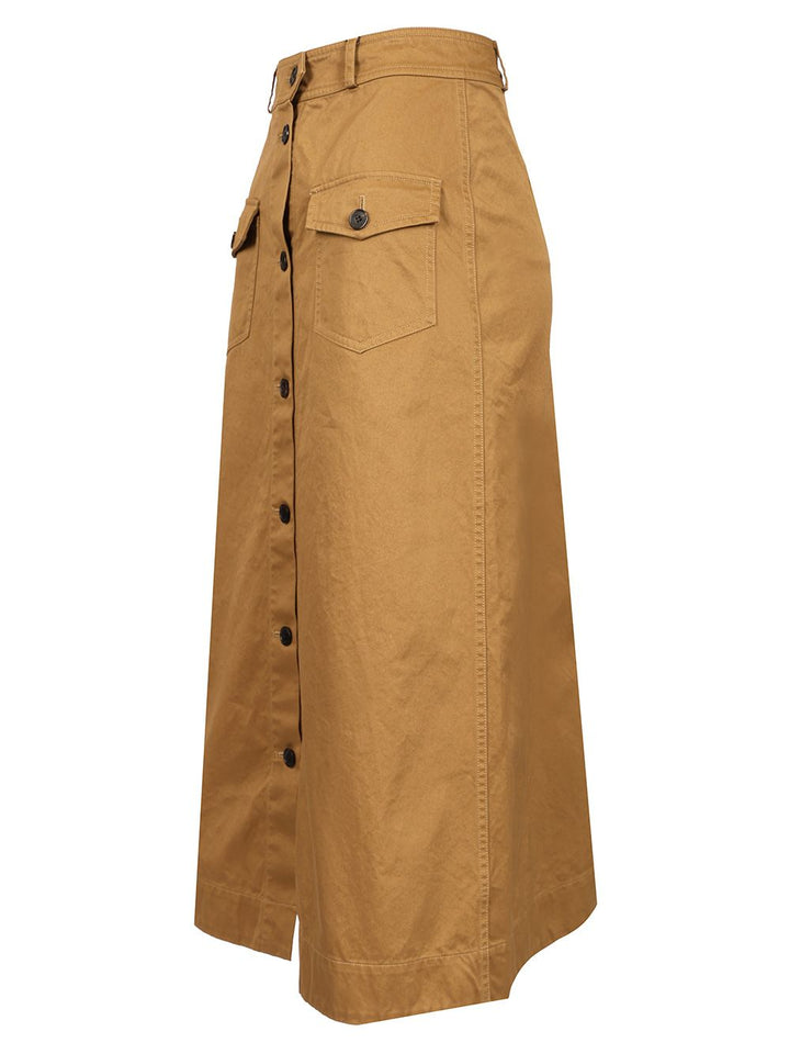 Saint Laurent Cotton Midi Skirt Gonne - Marrone | e8e363e4be103e92af430672c17e9b914fe24375