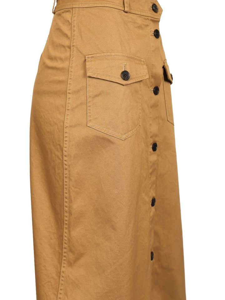 Saint Laurent Cotton Midi Skirt Gonne - Marrone | e49fe61e093ab1405fbe21802754a054fd5879e0