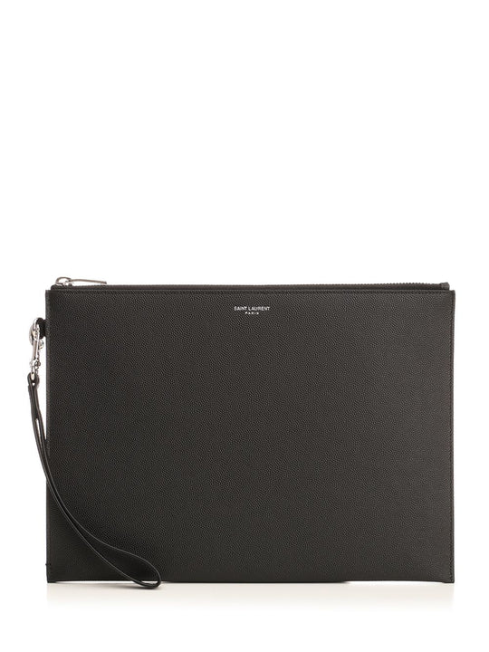 Black Leather Ipad Holder Small Leather Goods Nero