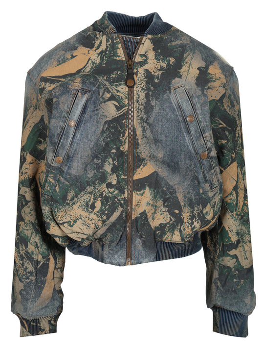 Denim Bomb Jacket With Camo Details Giacche Marrone