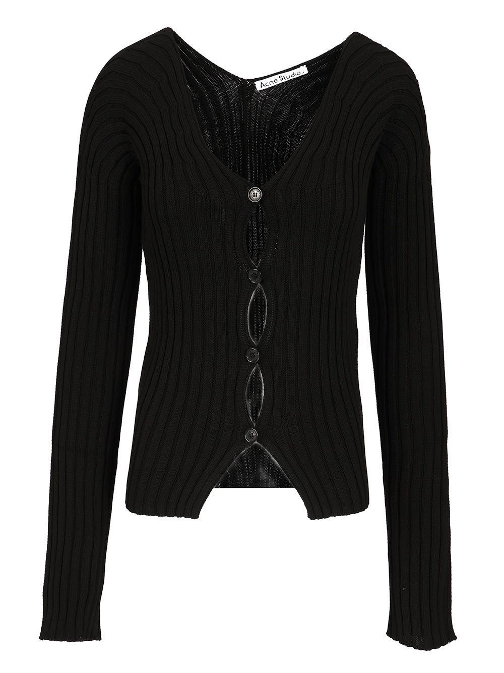 Acne Studios Ribbed Cotton Cardigan Knitwear - Nero | c31bd577653280e1c415f703b4f3bcc681c37644