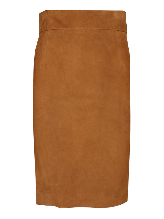 Suede Midi Skirt Gonne Marrone