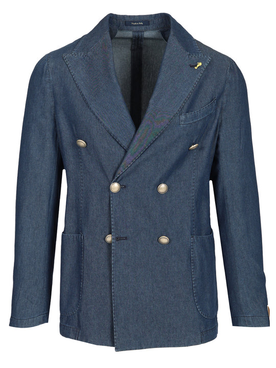 Double-Breasted Blazer In Washed Denim Giacche Blu