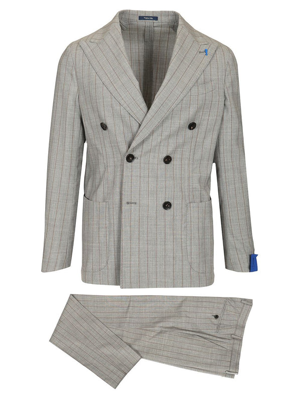 Double-Breasted Pinstriped Suit Dresses Grey