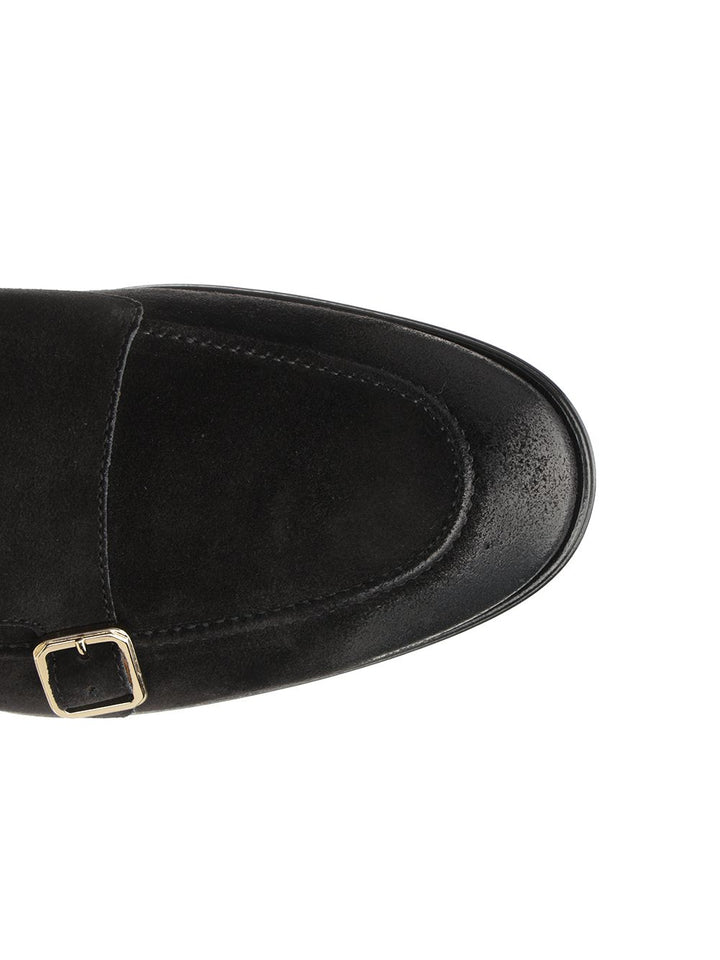 Corvari Black Suede Double Buckle Moccasin Mocassini - Nero | dacc18a9c41a63841b6e77b8728b79ed04fae420