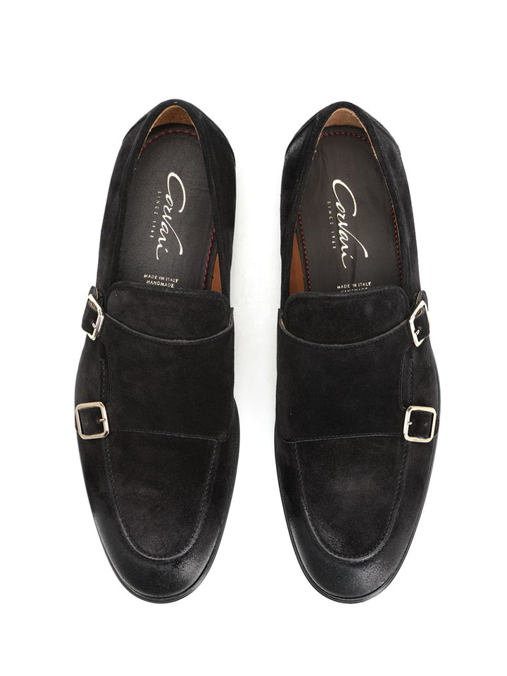 Corvari Black Suede Double Buckle Moccasin Mocassini - Nero | bbed1c3fd909f4dc8a80b72203b790e9dd356813
