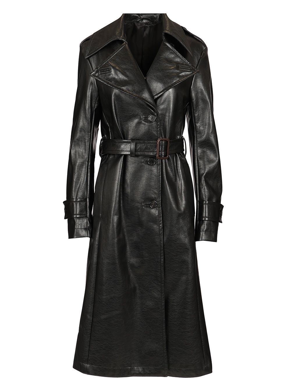 Acne Studios Long Leather Trench Coat Coats - Nero | a450e4f57177e872f04972d026d850794ab4d532