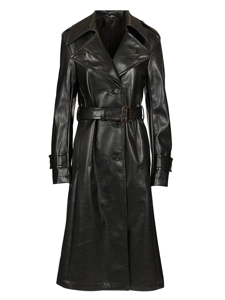 Acne Studios Long Leather Trench Coat Coats - Nero | a450e4f57177e872f04972d026d850794ab4d532