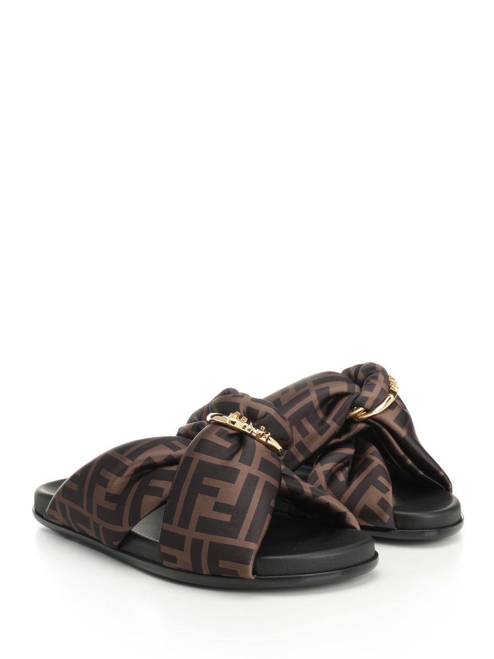 Fendi Flat Slide In Satin Sandali - Marrone | ae094e280356fcffdad2c30c05924f946003f7ec