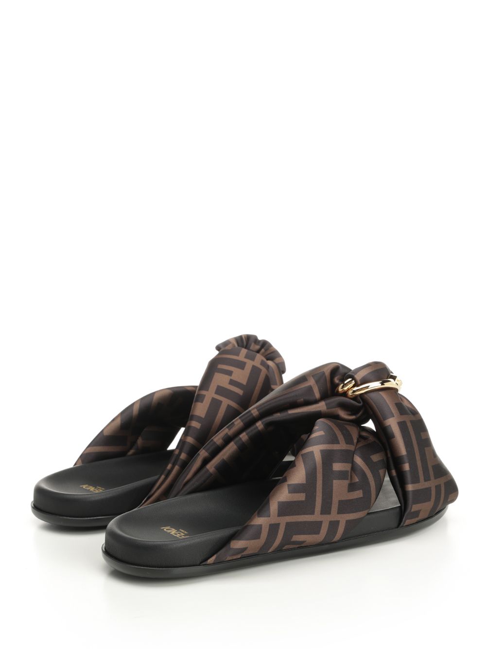Fendi Flat Slide In Satin Sandali - Marrone | 88fae4d7e99f0064c1f84762b956b8ed8c8856c8