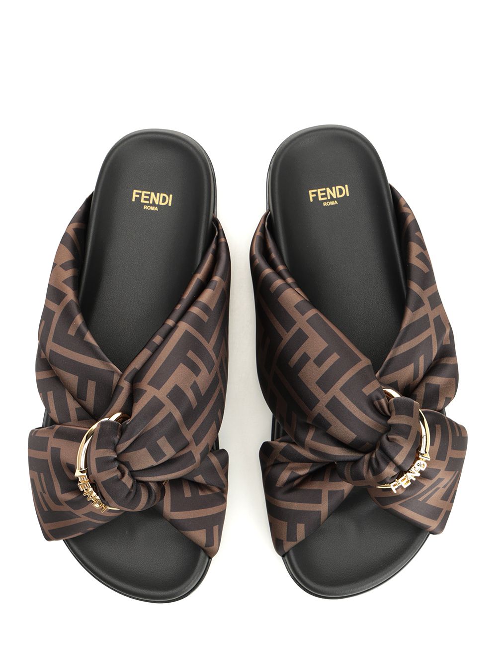 Fendi Flat Slide In Satin Sandali - Marrone | 0af7d1925f1effd9c69c2eaa3a63cfb175d2a001
