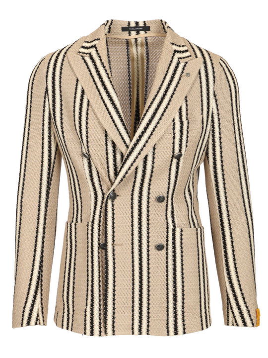 Double-Breasted Jacket In Linen And Cotton Jersey Giacche Beige