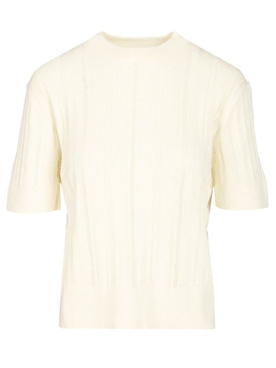 Braid Knit T-Shirt Bianco