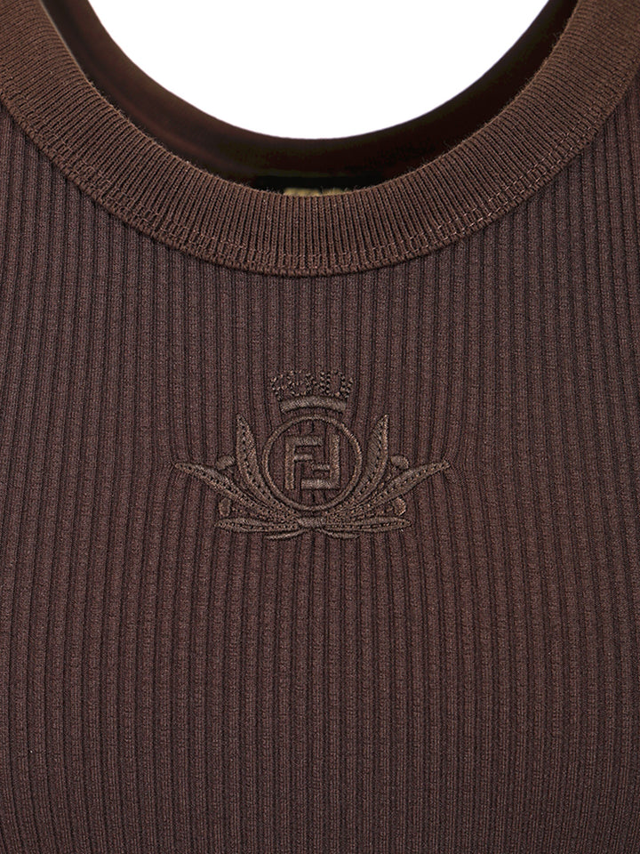Fendi Look 30 Adv Top Ribbed Jersey Ff Club Crest Brown T-Shirt - Marrone | 8da5a37dae3522e7c03661d76674b89cd1936522