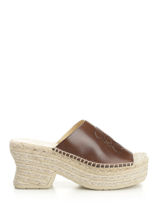 Petal Platform Espadrilles In Vegetable Tanned Calfskin Sandali Marrone