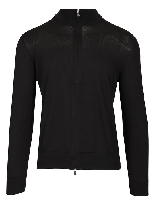 Cotton And Silk High Neck Zip Sweater Knitwear Nero