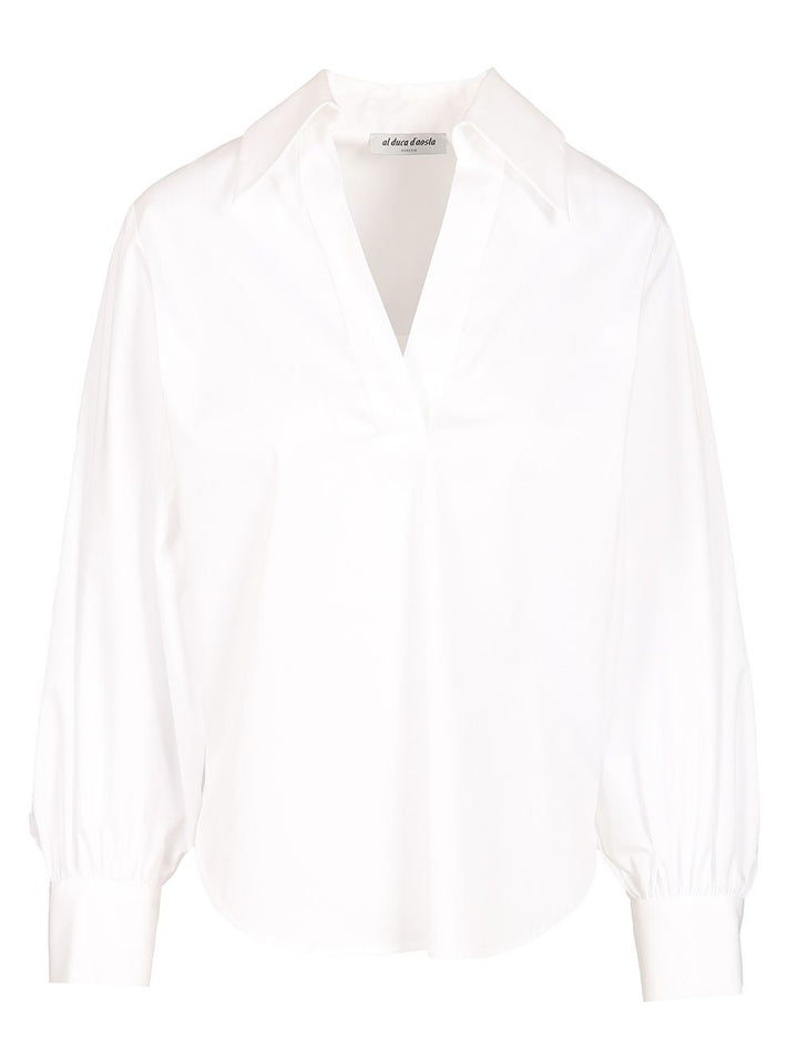 Al Duca D'Aosta Cotton V-Neck Top Top - Bianco | 978304b18599a09b8e6f2c967c9f77b54cd39c2c