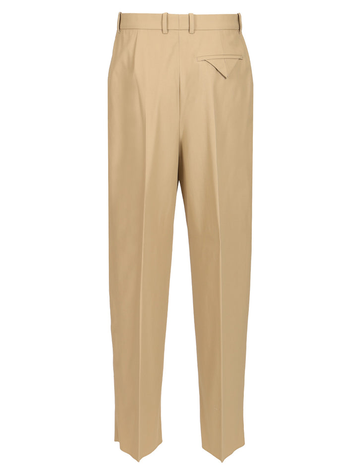 Bottega Veneta In Flowing Cotton Twill Trousers - Beige | 56be71e07e41eba586336304614900fb203a3636