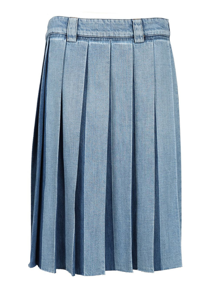 Miu Miu Pleated Denim Skirt Gonne - Light blue | b1cf1a14f68bfd079969851a80f0cb99e0f06e80