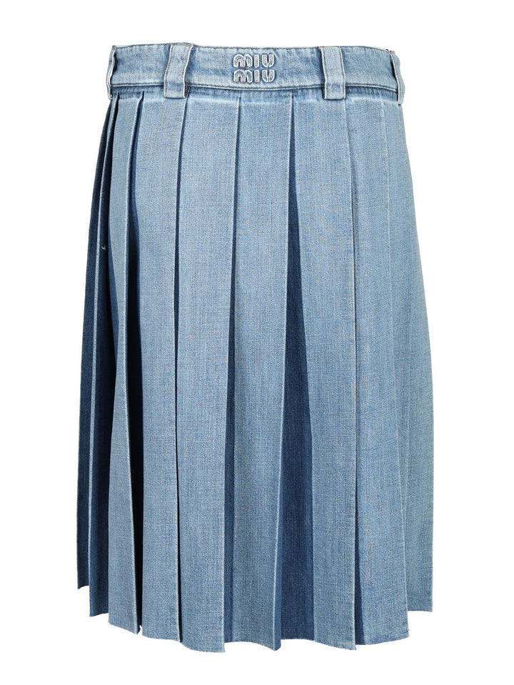 Miu Miu Pleated Denim Skirt Gonne - Light blue | 05de0c8bedb1d007bfff8486a2b07b039f0f8db4