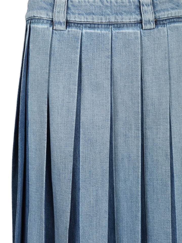 Miu Miu Pleated Denim Skirt Gonne - Light blue | e7cad07f4b97751afde8f5dce19ce69825ff2d40