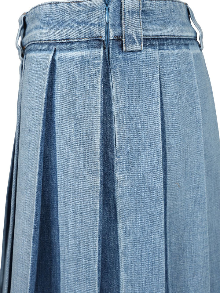 Miu Miu Pleated Denim Skirt Gonne - Light blue | 004aea0fce5f80db6dd850271a874338fb695ac2