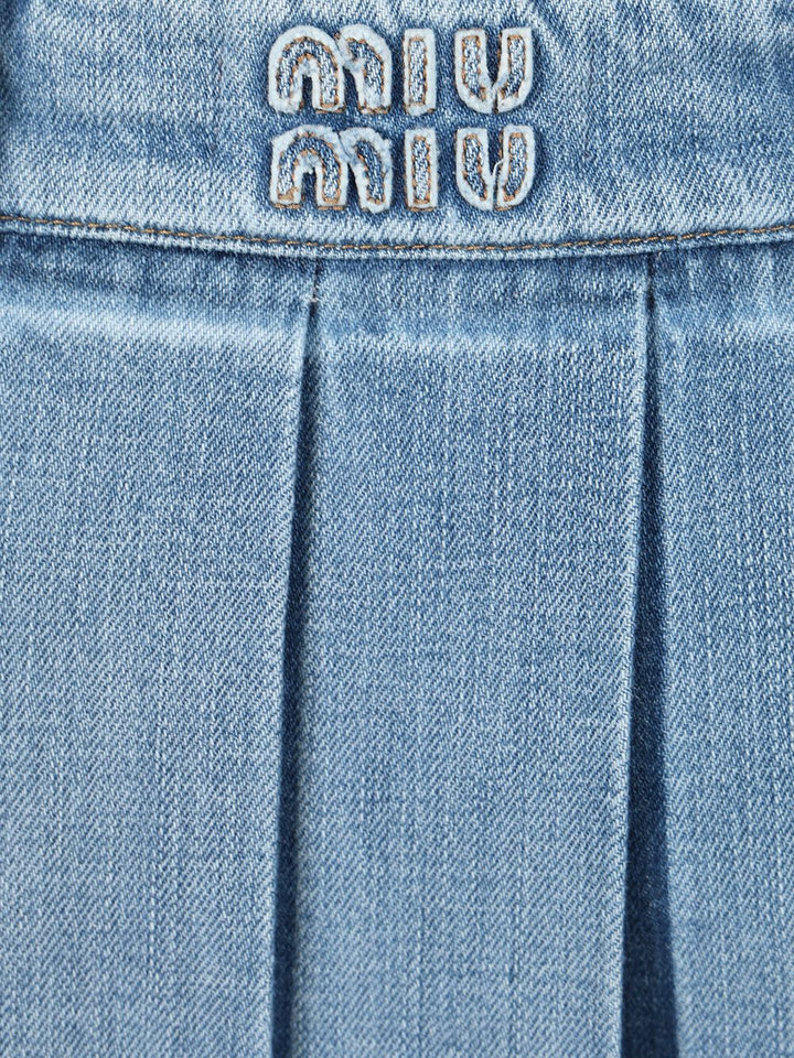 Miu Miu Pleated Denim Skirt Gonne - Light blue | 58d7eeb27e67a4af81225766ae7e91fe95e1cc62
