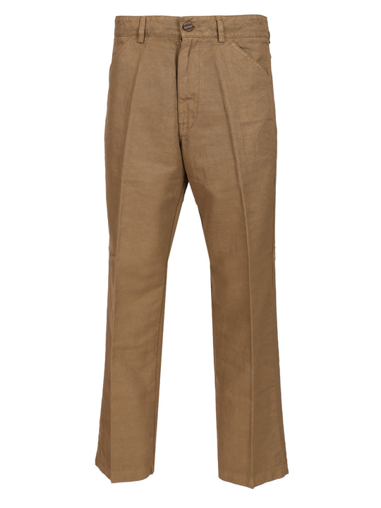 Cotton And Linen Blend Trousers Marrone