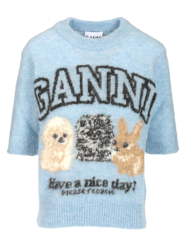Ganni Alpaca Sweater T-Shirt - Light blue | 36ea9c3840f426b22674ccfe4e3c03adf6e86b59