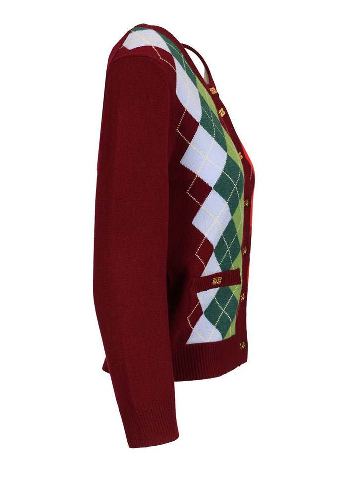 Ganni Checked Cardigan Knitwear - Bordeaux | 79680d0270561ec70a11c87191a544dd69d6ea65