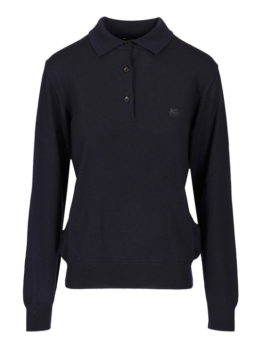 Wool Polo Shirt Knitwear Blu
