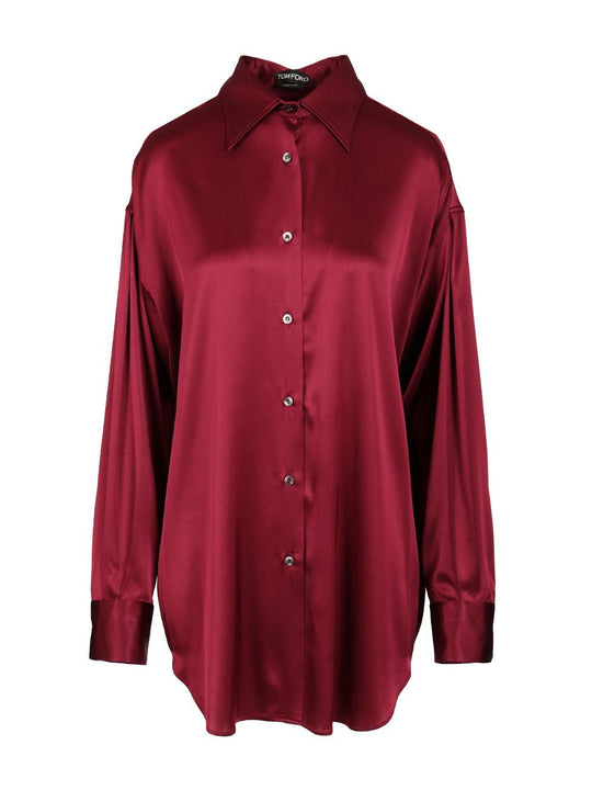 Stretch Silk Satin Shirt Shirts Rosso